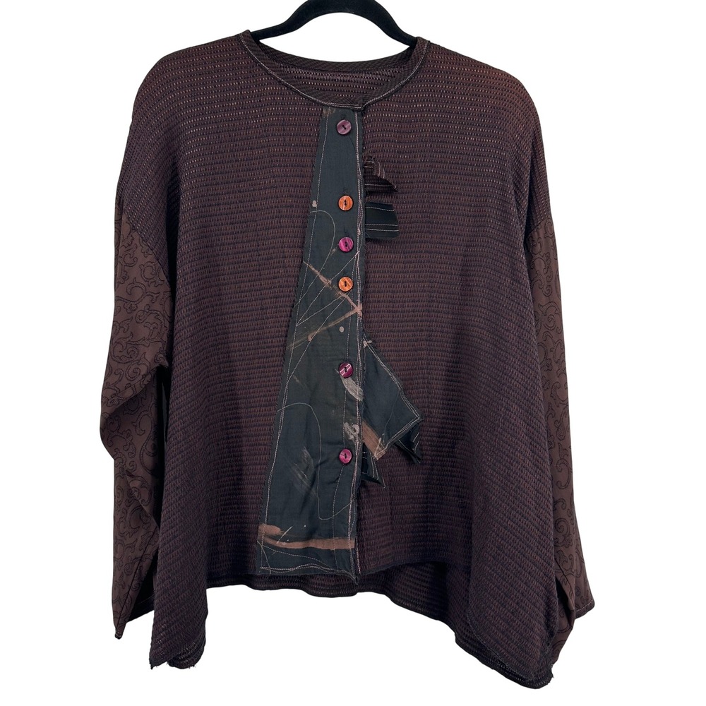 Everything Works Donna Jessica Jacket Top Women Brown Patchwork Lagenlook L - Picture 1 of 10